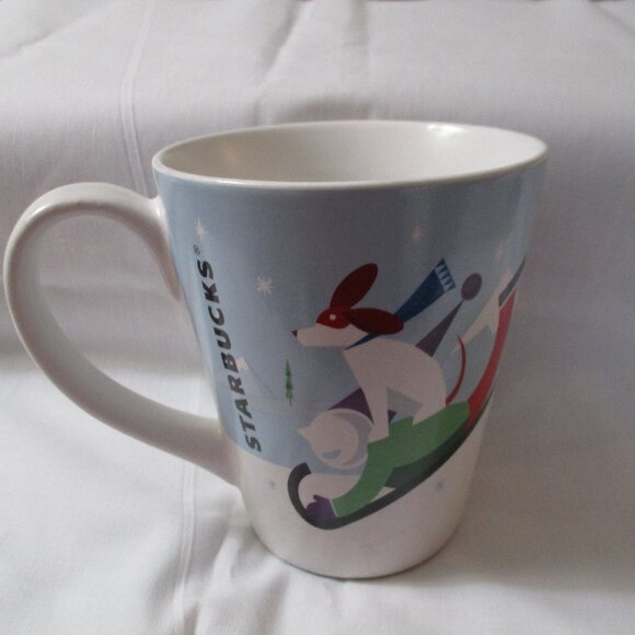 Vintage Starbucks Boy & Dog on Sled Coffee Tea Mug - Picture 1 of 3